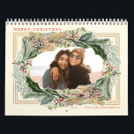 Christmas Gift Photo Ivory Calendar<br><div class="desc">Original hand drawn winter wreath with pine cones,  holly,  mistletoe photo frame; with full bleed photos on each page and back side.</div>