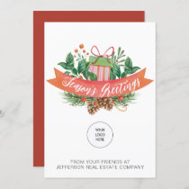 Christmas Gift Pine Wreath Company Logo Business  Holiday Card