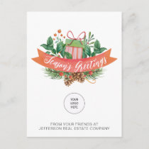 Christmas Gift Pine Wreath Company Logo Business  Holiday Postcard