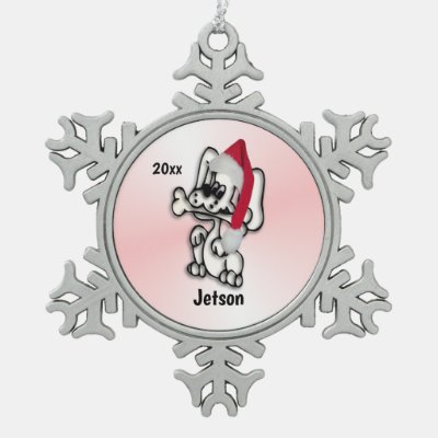 Christmas Gift Puppy Dog Personalized Snowflake Pewter Christmas Ornament