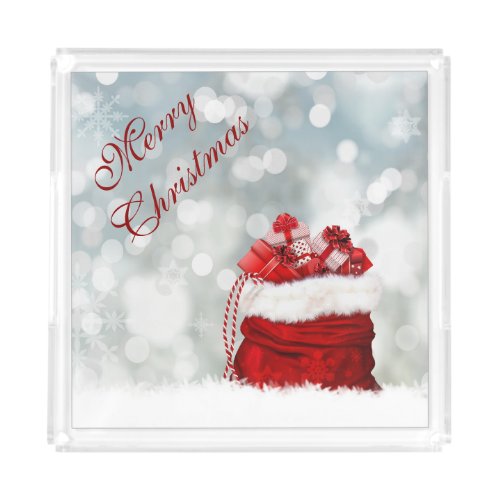 Christmas Gift Sack Silver Bokeh Lights Christmas Acrylic Tray