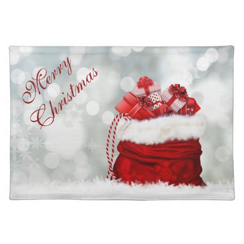 Christmas Gift Sack Silver Bokeh Lights Christmas Cloth Placemat