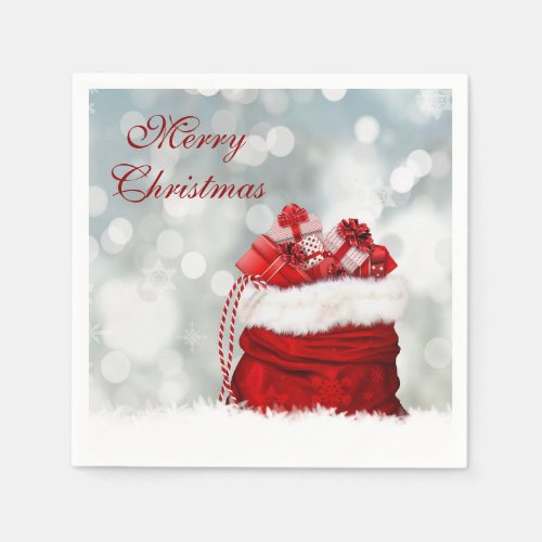 Christmas Gift Sack Silver Bokeh Lights Christmas Napkins