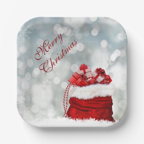 Christmas Gift Sack Silver Bokeh Lights Christmas Paper Plates