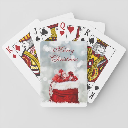 Christmas Gift Sack Silver Bokeh Lights Christmas Poker Cards