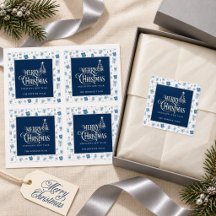 Christmas Gift Seal Personalized Navy & Silver Tre