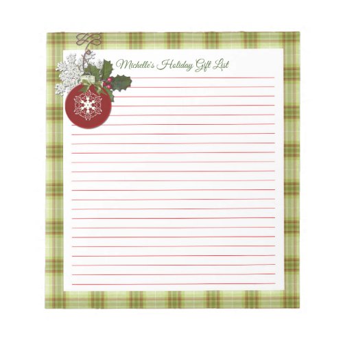 Christmas Gift Shopping List Notepad