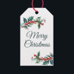 Christmas Gift Tag<br><div class="desc">This customizable gift tag is decorated with holly and berries and the saying "Merry Christmas" on the front.
The back can be easily customized with your name, logo or saying.</div>