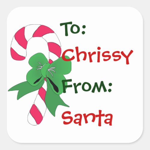 Christmas Gift Tag Candy Cane with Green Ribbon
