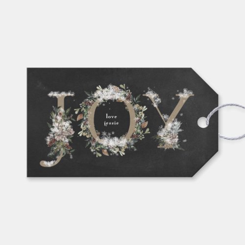 Christmas Gift Tag chalkboard Floral Alphabet JOY