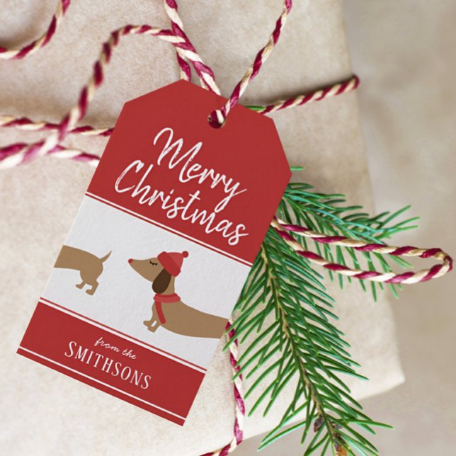 Christmas Gift Tag Dachshund Personalized Doxie (Personalized dachshund Christmas gift tag and twine)