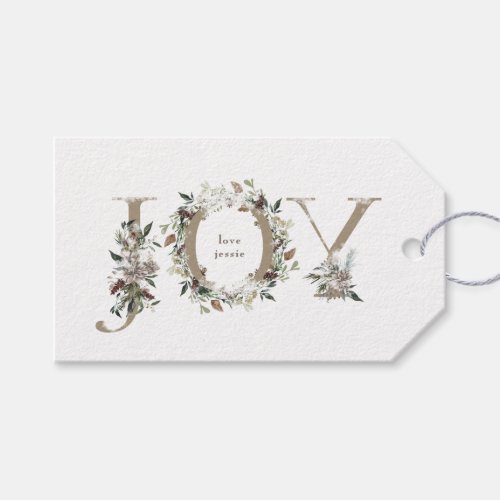 Christmas Gift Tag Festive Floral Alphabet JOY