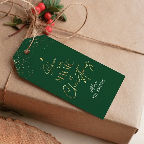 Christmas Gift Tag Gold Glitter Calligraphy Green