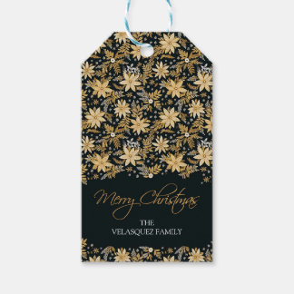 Christmas Gift Tag, Gold Poinsettia and Wreath Gift Tags