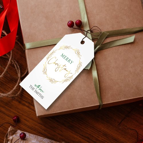 Christmas Gift Tag Gold Wreath Personalized