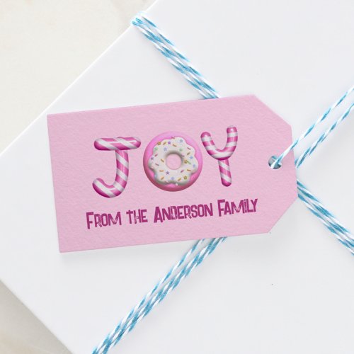 Christmas Gift Tag  Joy Candy Cane Pink Custom 