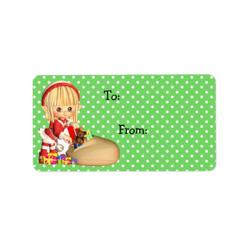 Christmas Gift Tag Label Stickers Little Elf Girl
