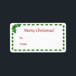 Christmas Gift Tag Labels<br><div class="desc">Christmas gift tag labels with a holly design.  Enter your own information in the space provided.  Get the matching holiday party invitations,  stationary,  or postage!</div>
