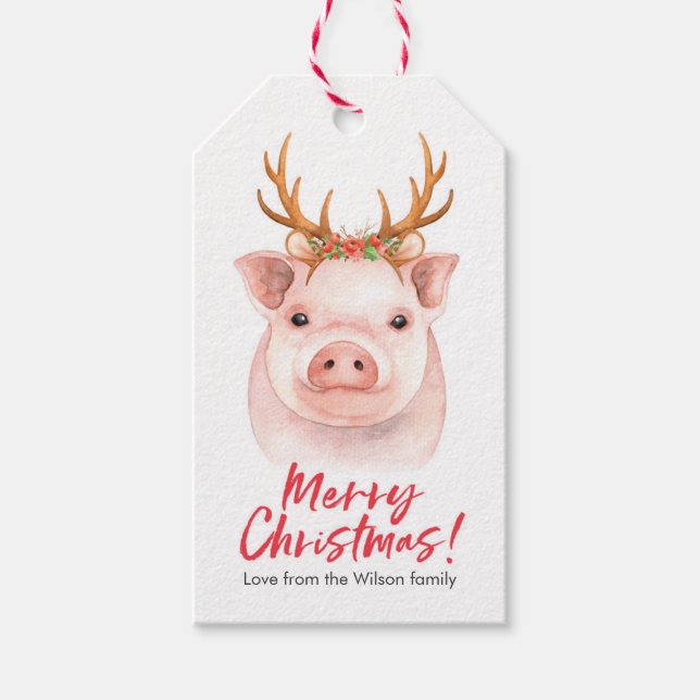 Christmas gift tags cute pig (Front)