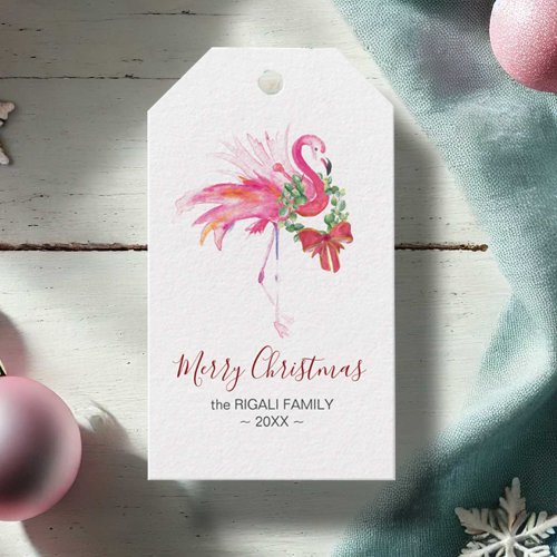 Christmas Gift Tags Cute Tropical Flamingo