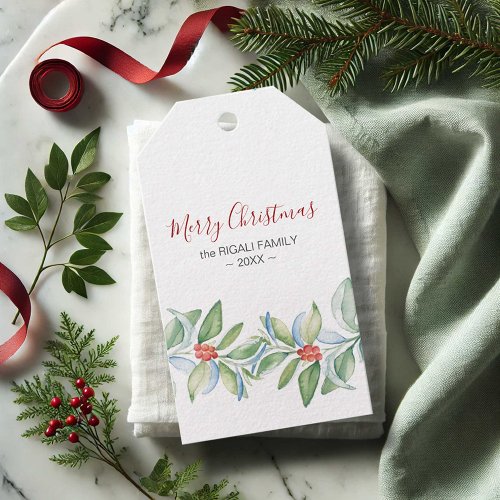 Christmas Gift Tags Elegant Watercolor Botanical