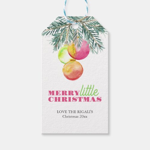 Christmas Gift Tags Watercolor Pink  Green