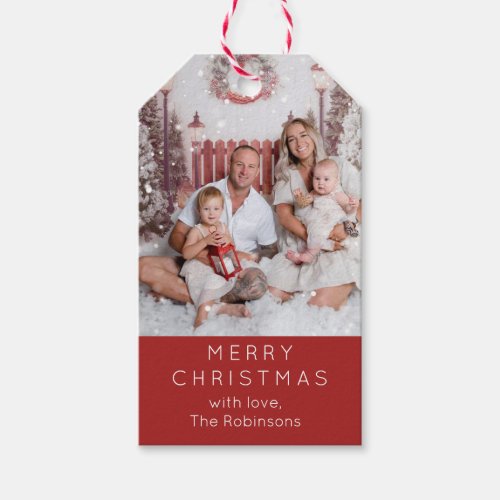 Christmas Gift Tags with Family Photo in Red
