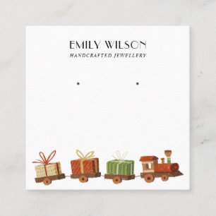CHRISTMAS GIFT TOY TRAIN STUD EARRING DISPLAY SQUARE BUSINESS CARD
