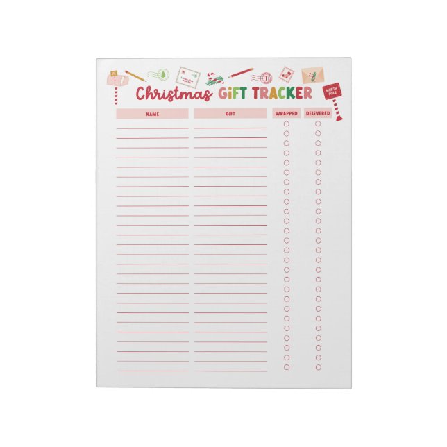 Christmas Gift Tracker Checklist Notepad (Rotated)