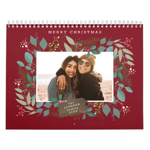 Christmas Gift Winter Foliage Red Green Photo Calendar