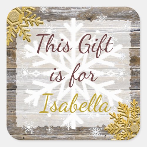 Christmas Gift  Wood Gold Snowflakes Gift Tag