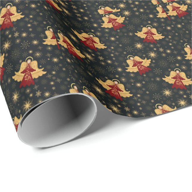 Christmas Gift Wrap - Angels & Starry Snowflakes  (Roll Corner)