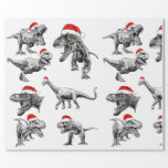 CHRISTMAS GIFT WRAP WITH DINOSAURS WITH SANTA HATS<br><div class="desc">CHRISTMAS WRAPPING PAPER</div>