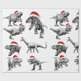 CHRISTMAS GIFT WRAP WITH DINOSAURS WITH SANTA HATS