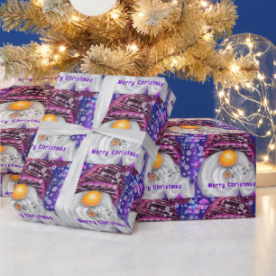 Christmas Gift Wrapping Paper Gnome In Purple Hat