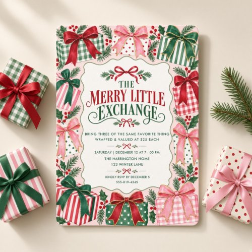 Christmas Gifts Bows Favorite Things Exchange Invitation