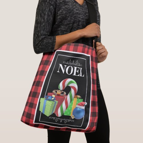 Christmas Gifts  Candy Cane  Black Buffalo Plaid Crossbody Bag