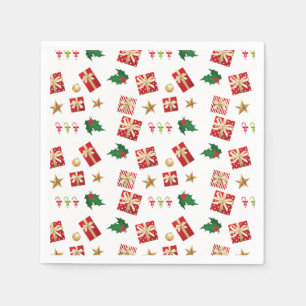 Christmas Gifts Candy Canes Stars Holly Napkins