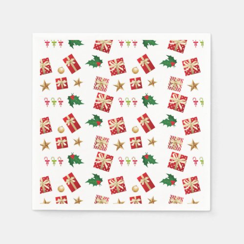 Christmas Gifts Candy Canes Stars Holly Napkins