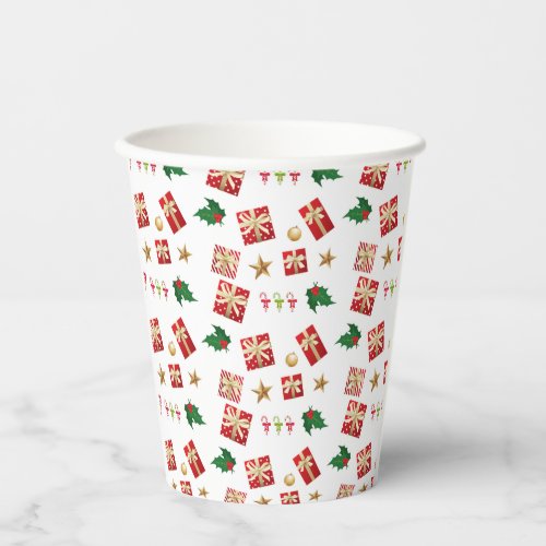 Christmas Gifts Candy Canes Stars Holly Paper Cups