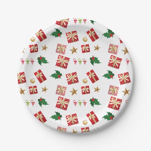 Christmas Gifts Candy Canes Stars Holly Paper Plates