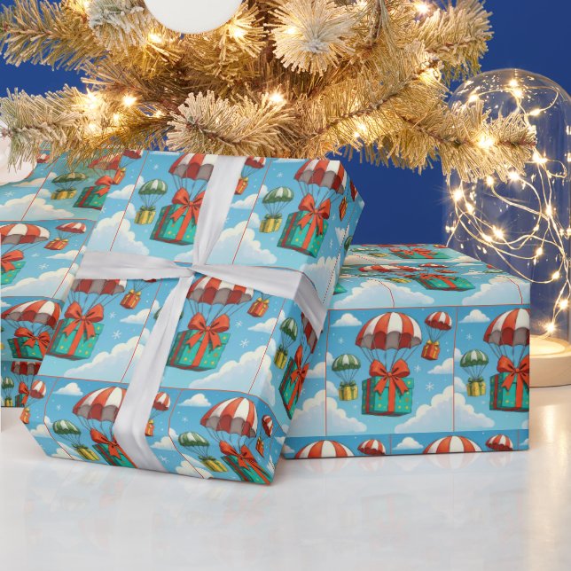 Christmas Gifts Delivered By Parachutes Wrapping Paper (Holidays)