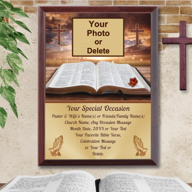 Christmas Gifts for Pastor and Wife, ANY OCCASION Award Plaque (Personalised Photo Gifts for Priests, Reverends, Ministers and Gift Ideas for Pastor and Wife.)