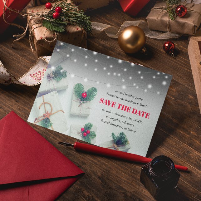 Christmas Gifts | Holiday Party Save the Date Invitation Postcard (Creator Uploaded)