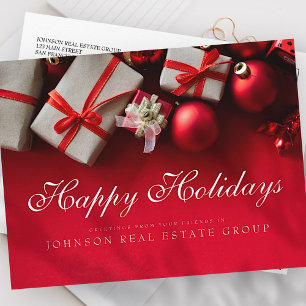 Christmas Gifts in Red Happy Holidays Greeting Postcard