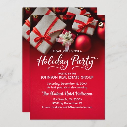 Christmas Gifts in Red Holiday Party Invitation