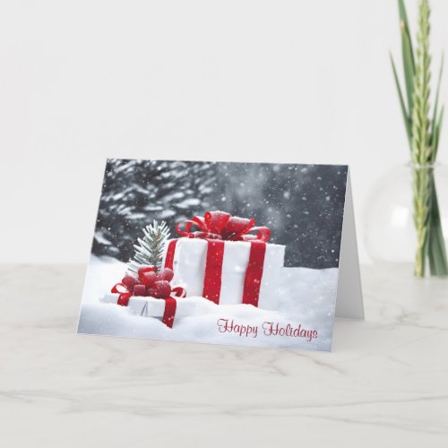 Christmas Gifts In Snow Holiday Card