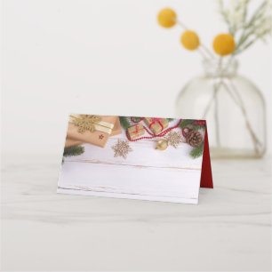 Christmas Gifts Pine Cones and Snowflake   Holiday Place Card