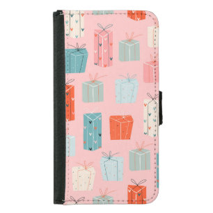 Christmas gifts, pink background, vintage pattern. samsung galaxy s5 wallet case