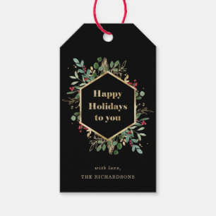 Christmas Gilded Greenery on Black Holiday Gift Tags